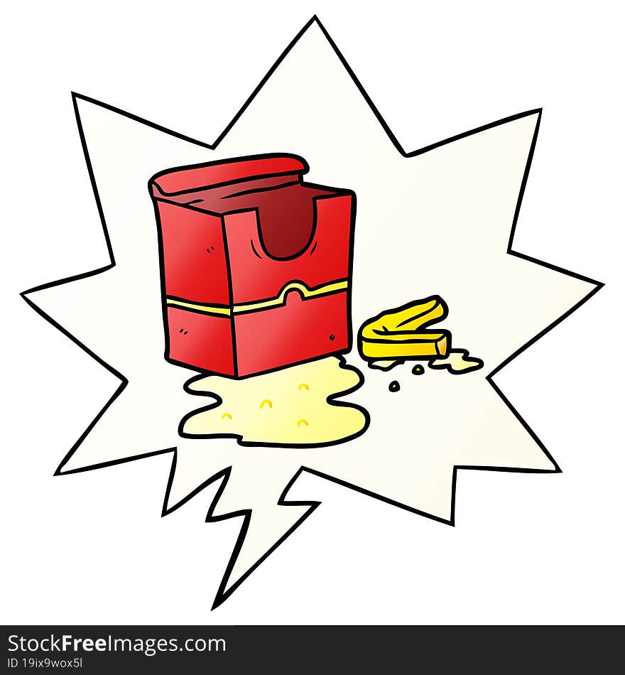 Cartoon Empty Box Of Fries And Speech Bubble In Smooth Gradient Style