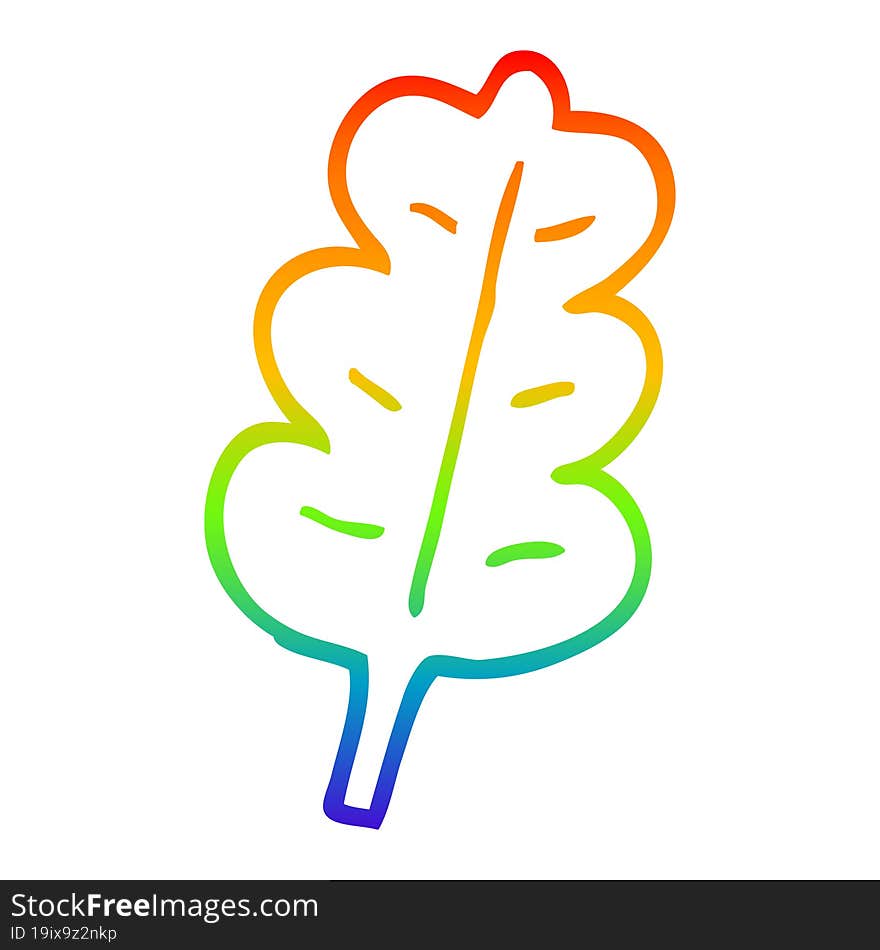 Rainbow Gradient Line Drawing Cartoon Oak Leaf