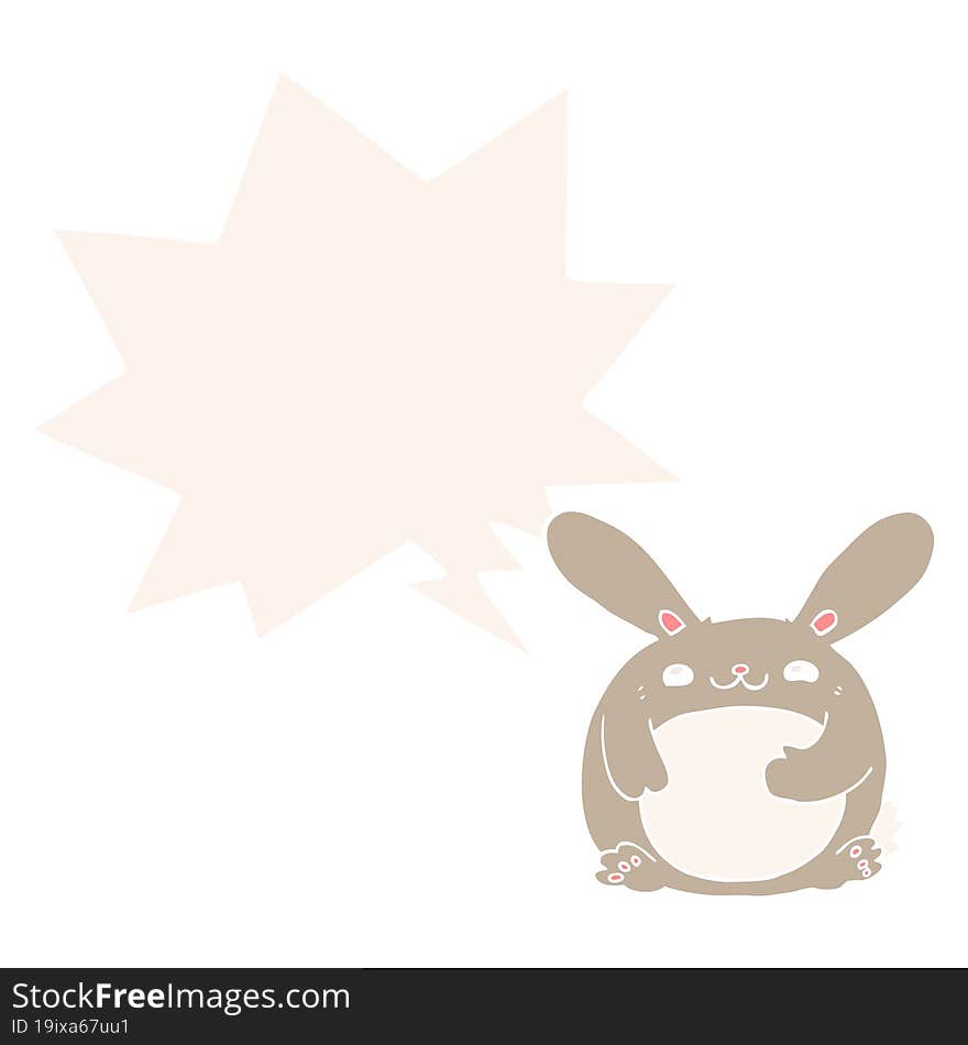 cartoon rabbit with speech bubble in retro style