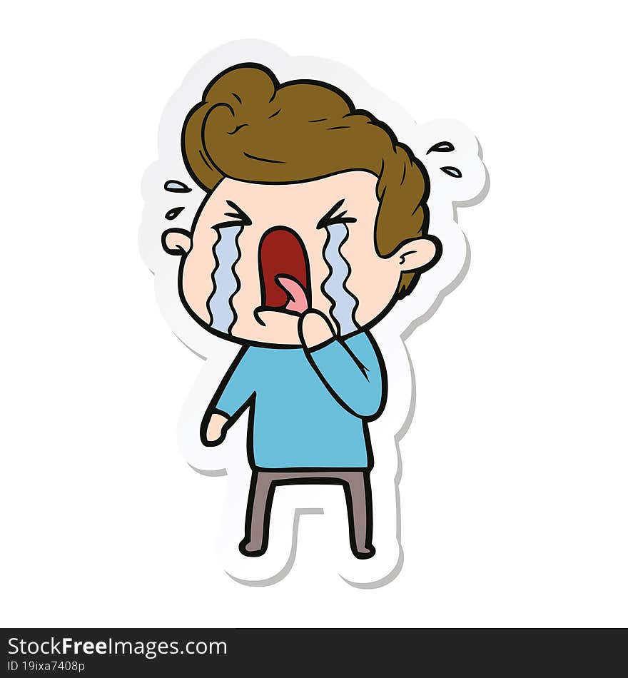 Sticker Of A Cartoon Crying Man