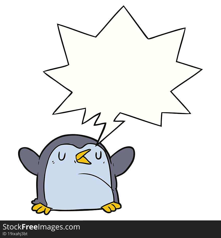 cartoon penguin with speech bubble. cartoon penguin with speech bubble