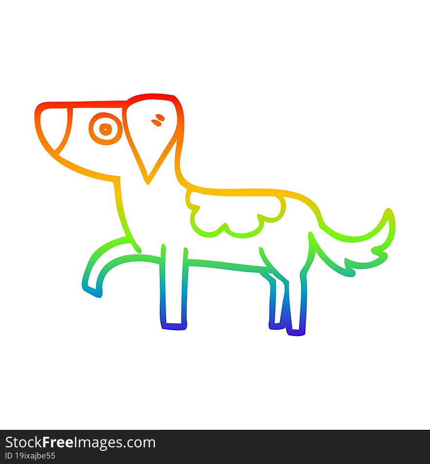 rainbow gradient line drawing of a cartoon standing dog