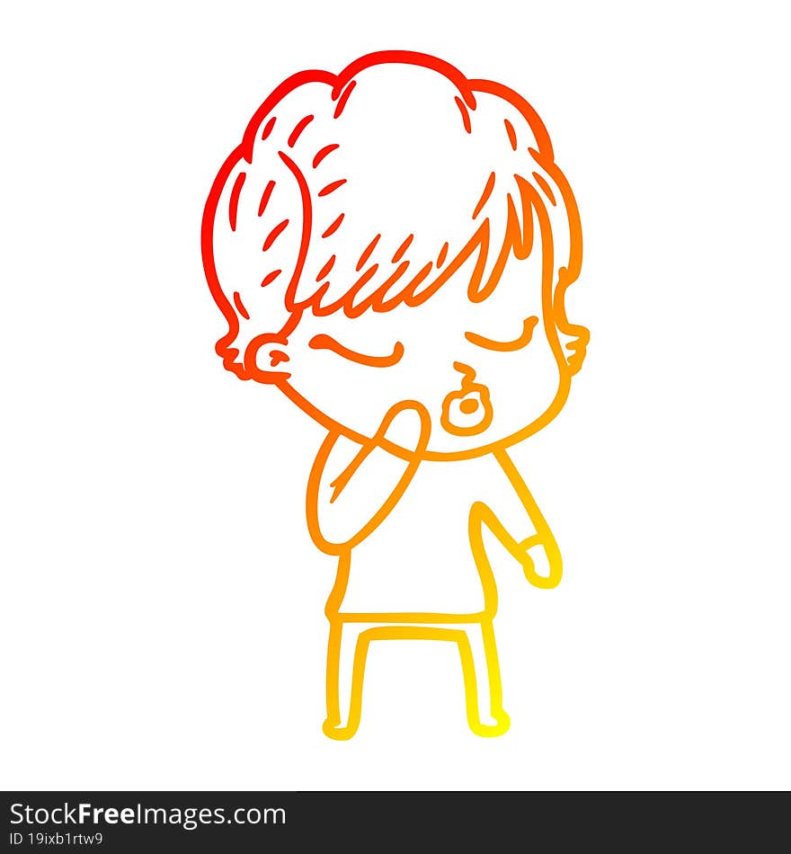 warm gradient line drawing cartoon woman with eyes shut