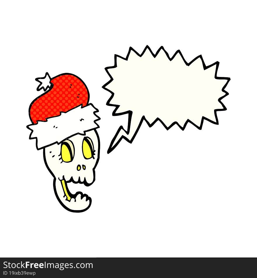 comic book speech bubble cartoon christmas hat on skull