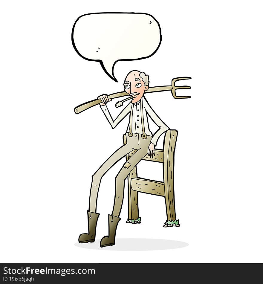 Cartoon Old Farmer Leaning On Fence With Speech Bubble