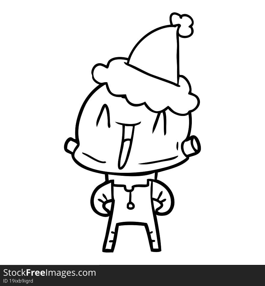 line drawing of a robot wearing santa hat