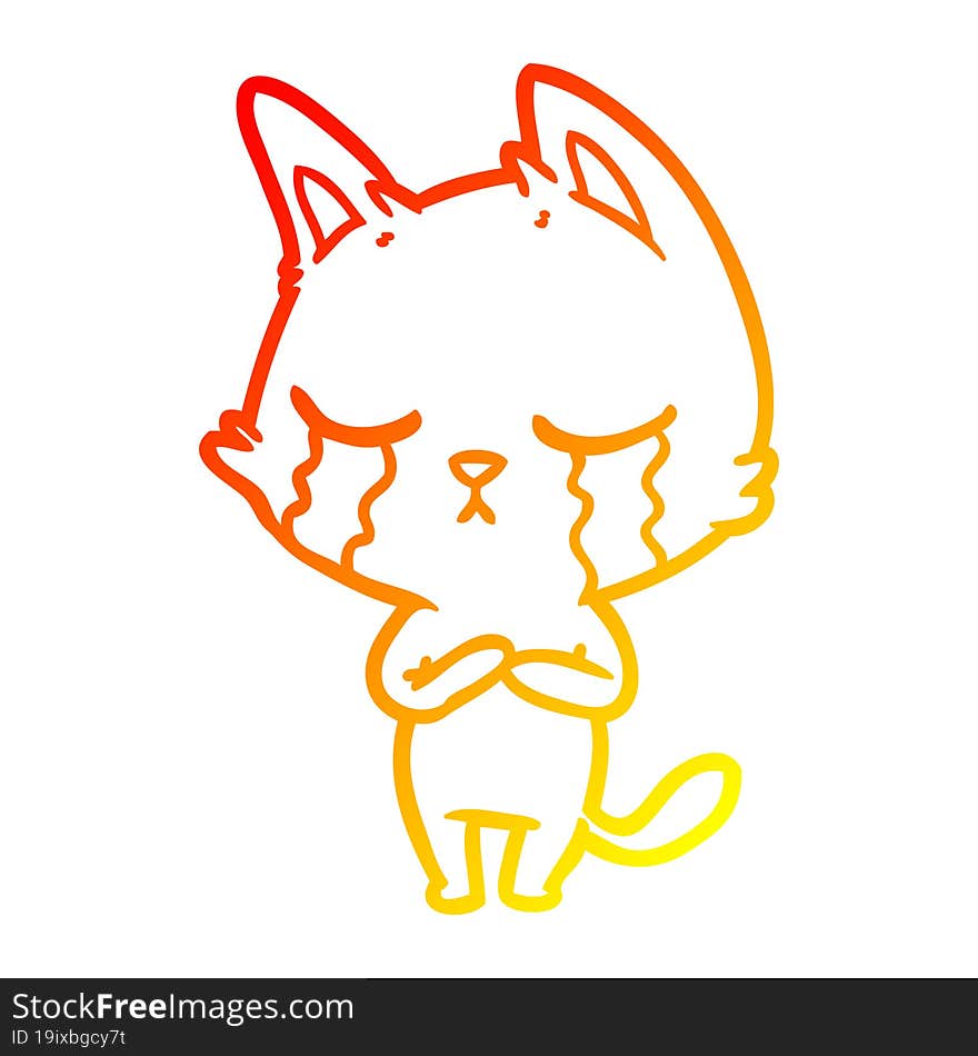 warm gradient line drawing crying cartoon cat