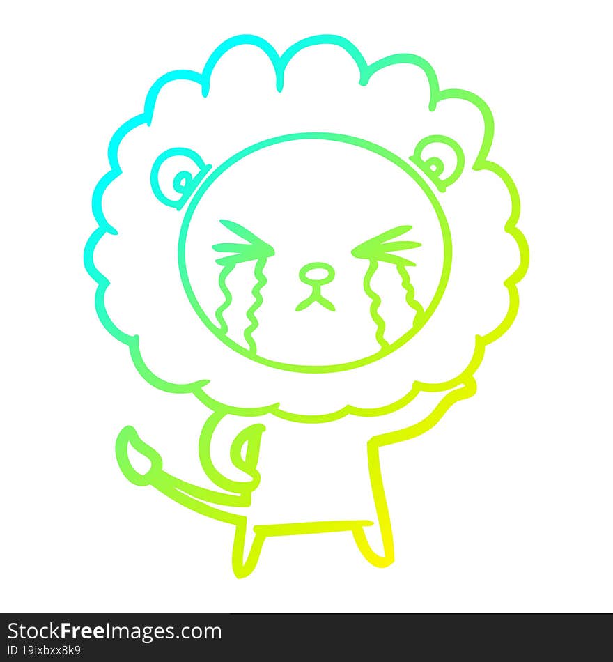 Cold Gradient Line Drawing Cartoon Crying Lion