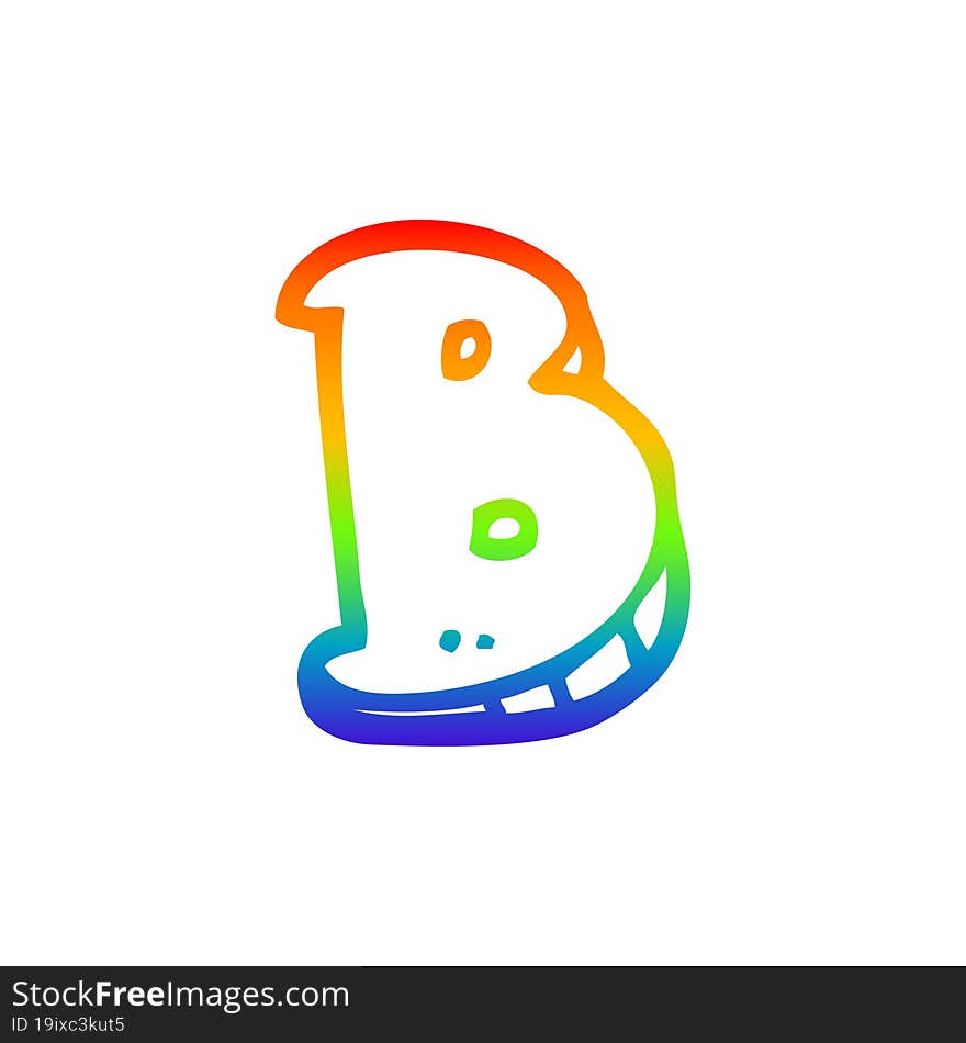 rainbow gradient line drawing of a cartoon letter b