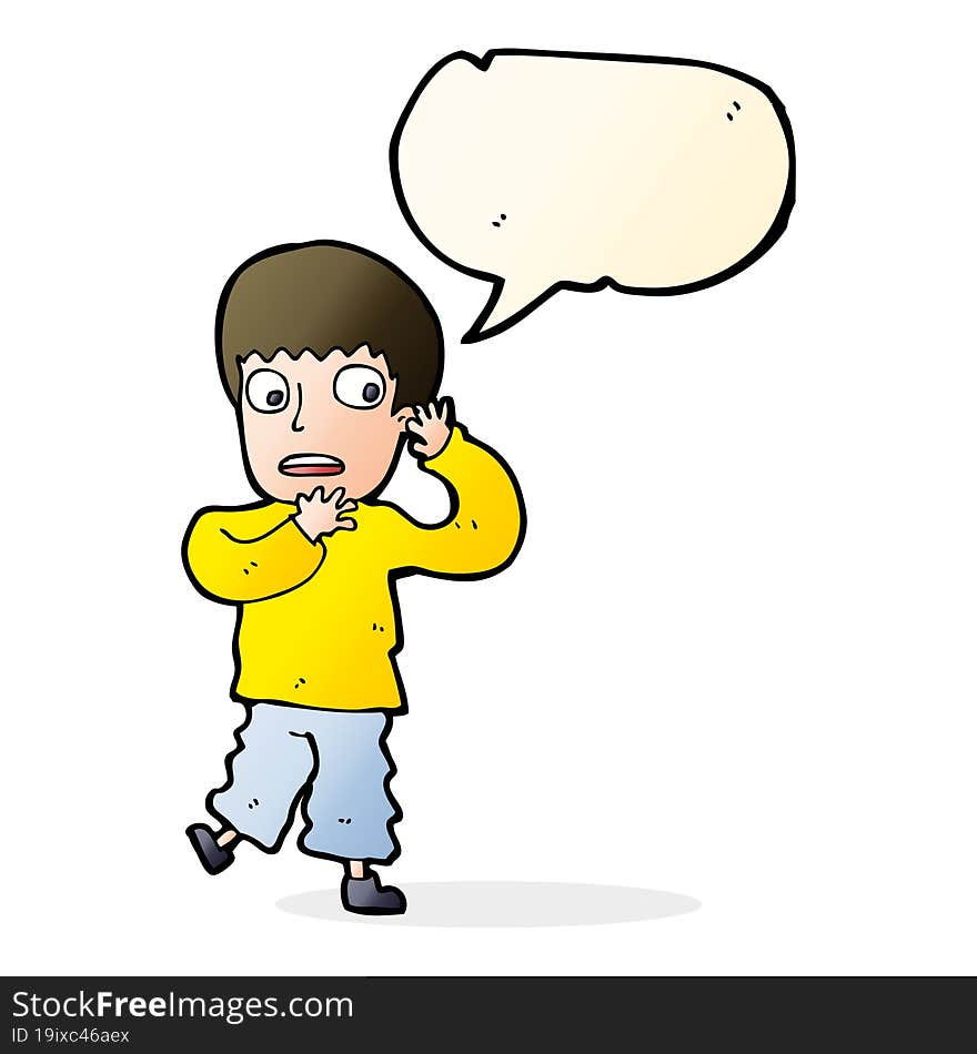 Cartoon Frightened Boy With Speech Bubble