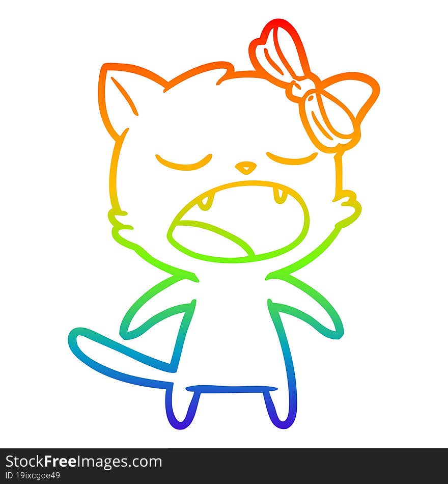 rainbow gradient line drawing cartoon meowing cat