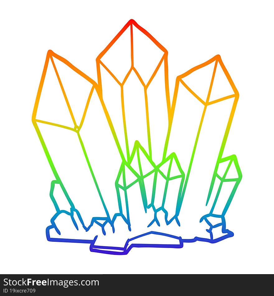 rainbow gradient line drawing cartoon crystals