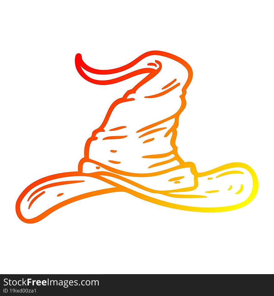 warm gradient line drawing of a cartoon wizards hat