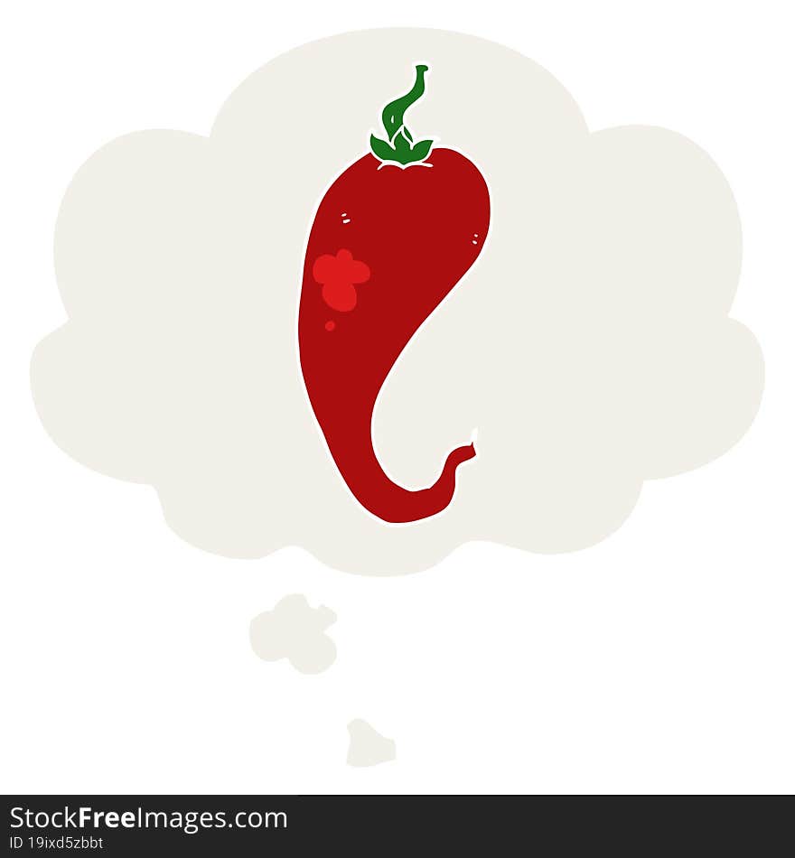 Cartoon Chili Pepper And Thought Bubble In Retro Style