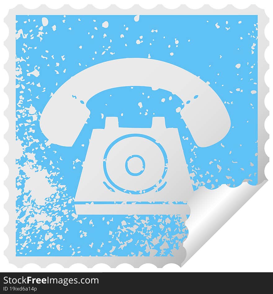 distressed square peeling sticker symbol of a old telephone