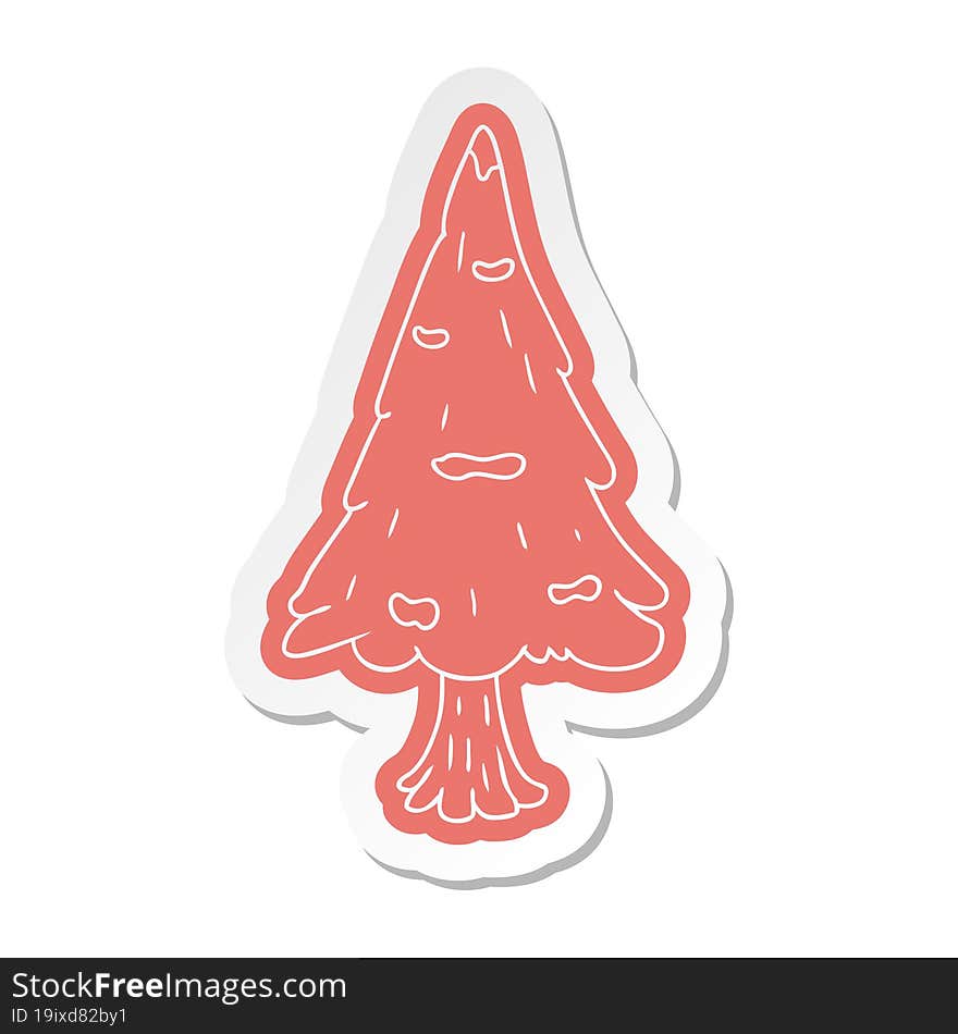 cartoon sticker single snow covered tree