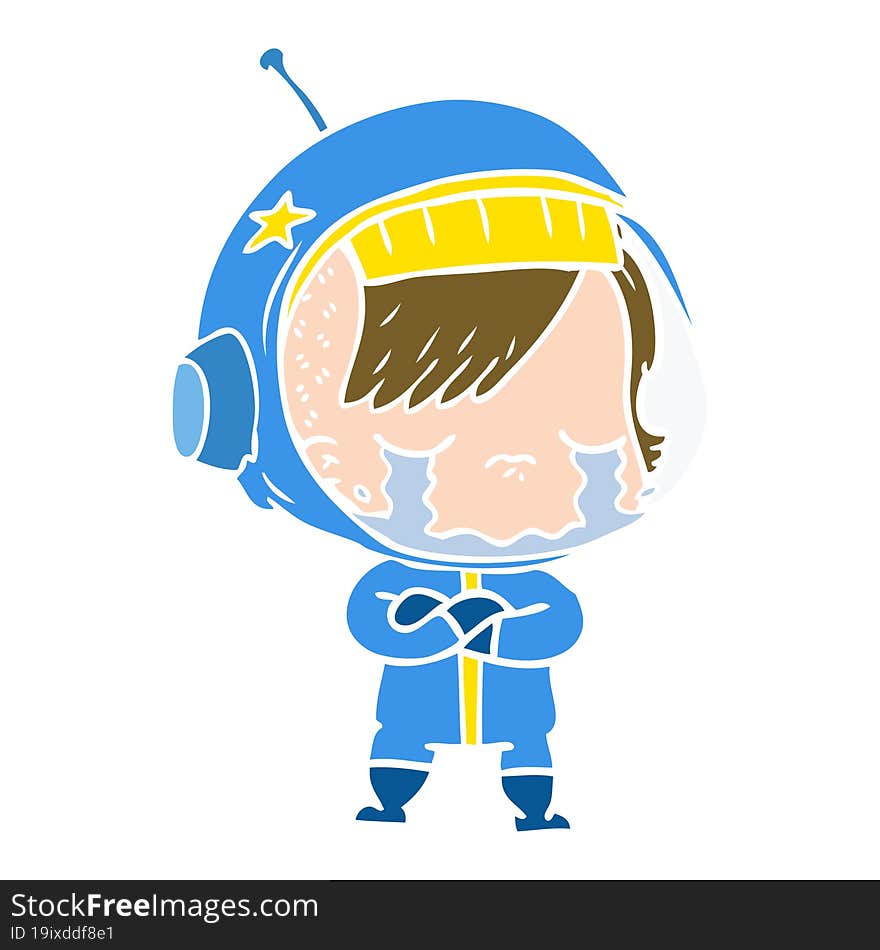 flat color style cartoon crying astronaut girl