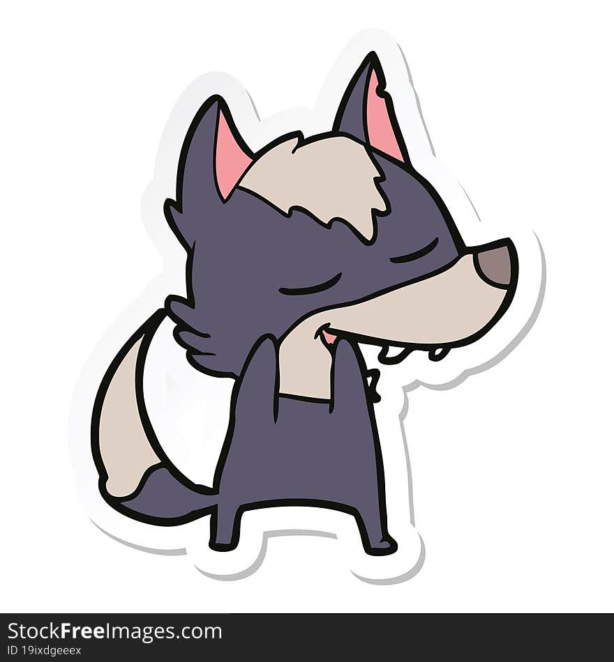 sticker of a cartoon wolf laughing