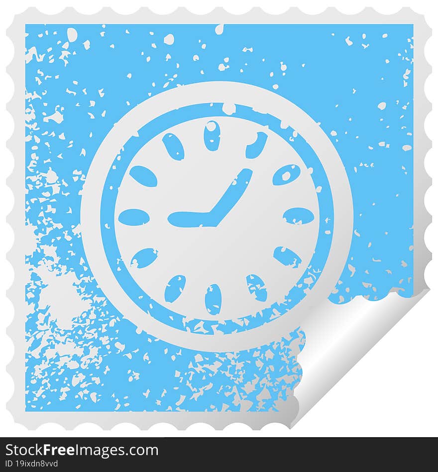 distressed square peeling sticker symbol of a wall clock