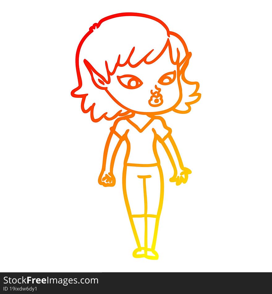 warm gradient line drawing pretty cartoon elf girl