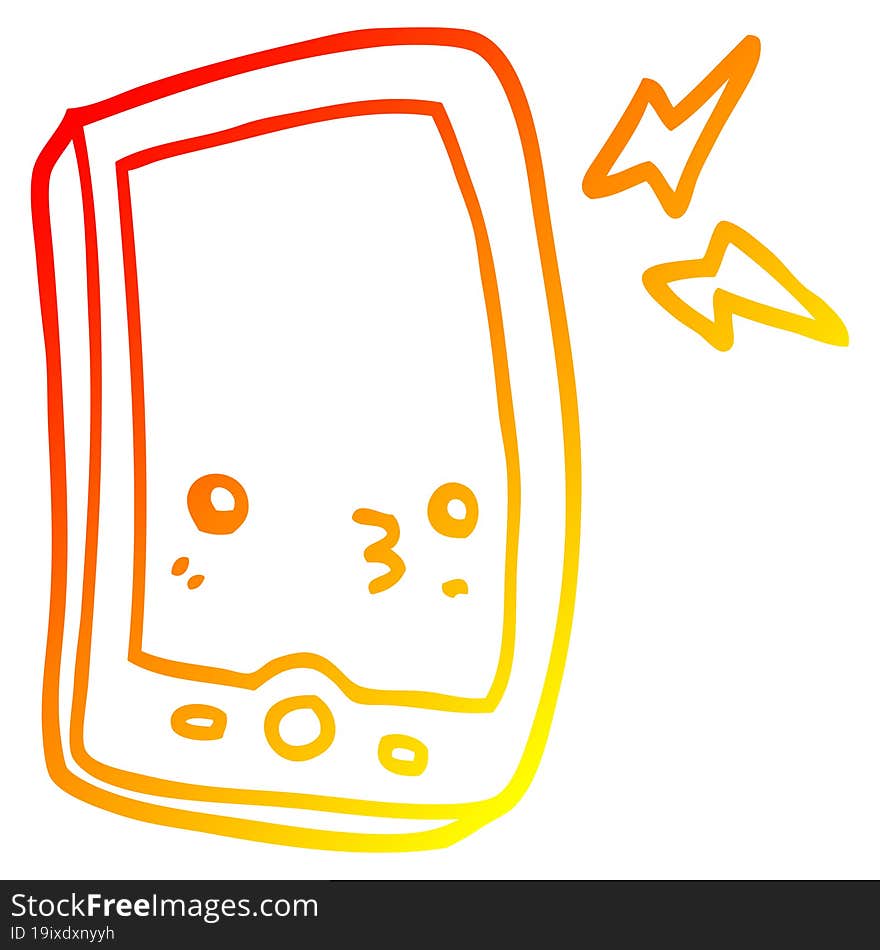 warm gradient line drawing of a cartoon mobile phone