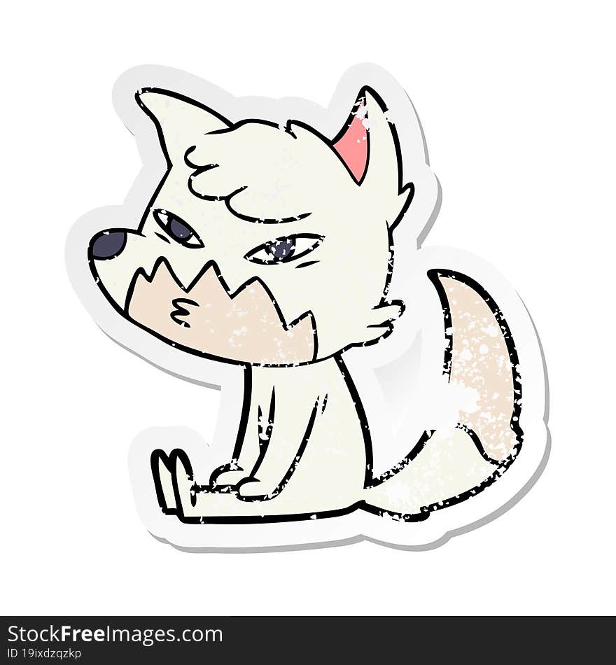 distressed sticker of a clever cartoon fox