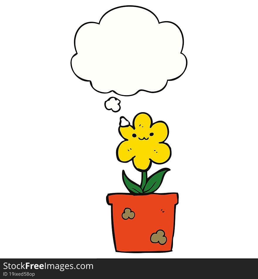 cartoon house plant and thought bubble