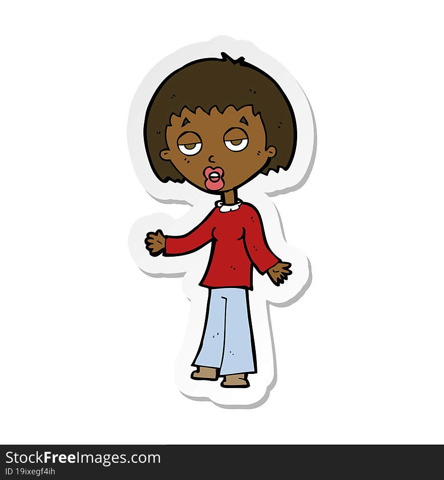 sticker of a cartoon tired woman