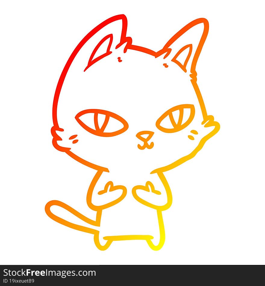 warm gradient line drawing cartoon cat staring