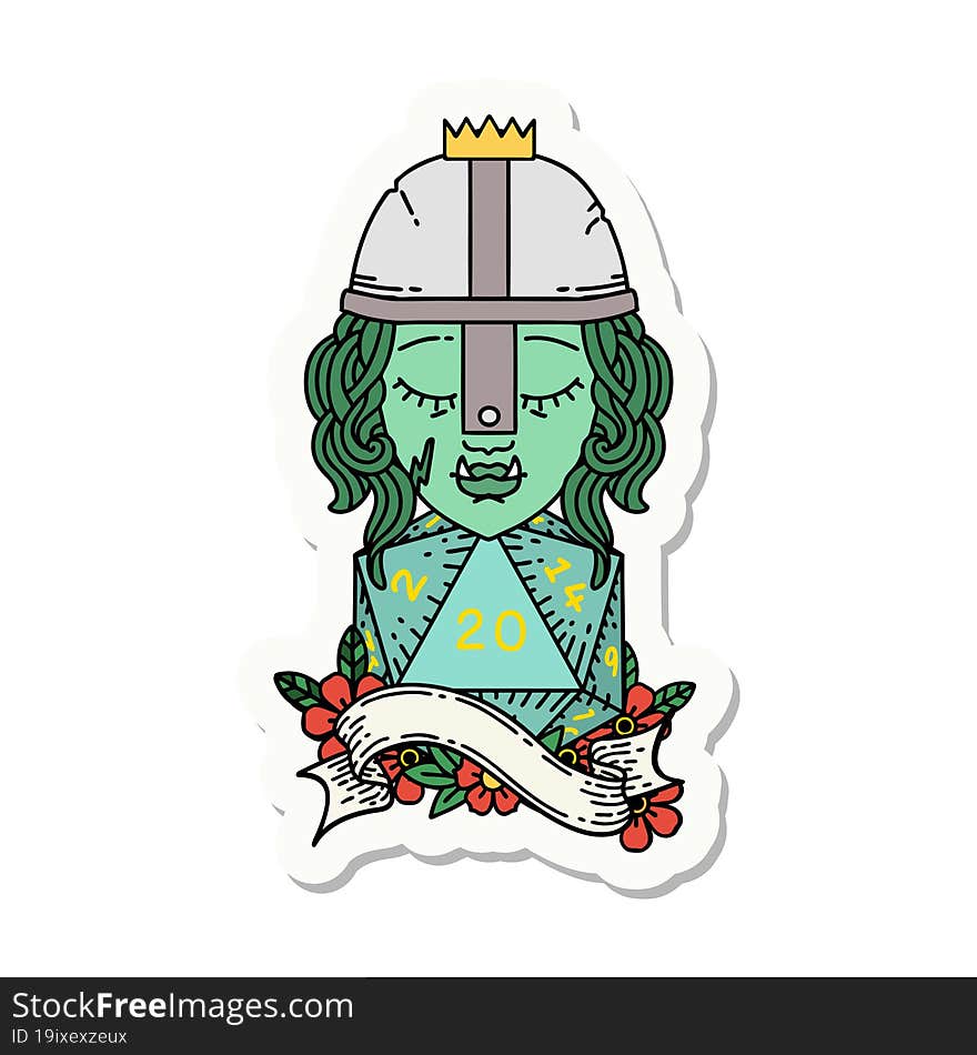 Half Orc Fighter With Natural 20 Dice Roll Sticker