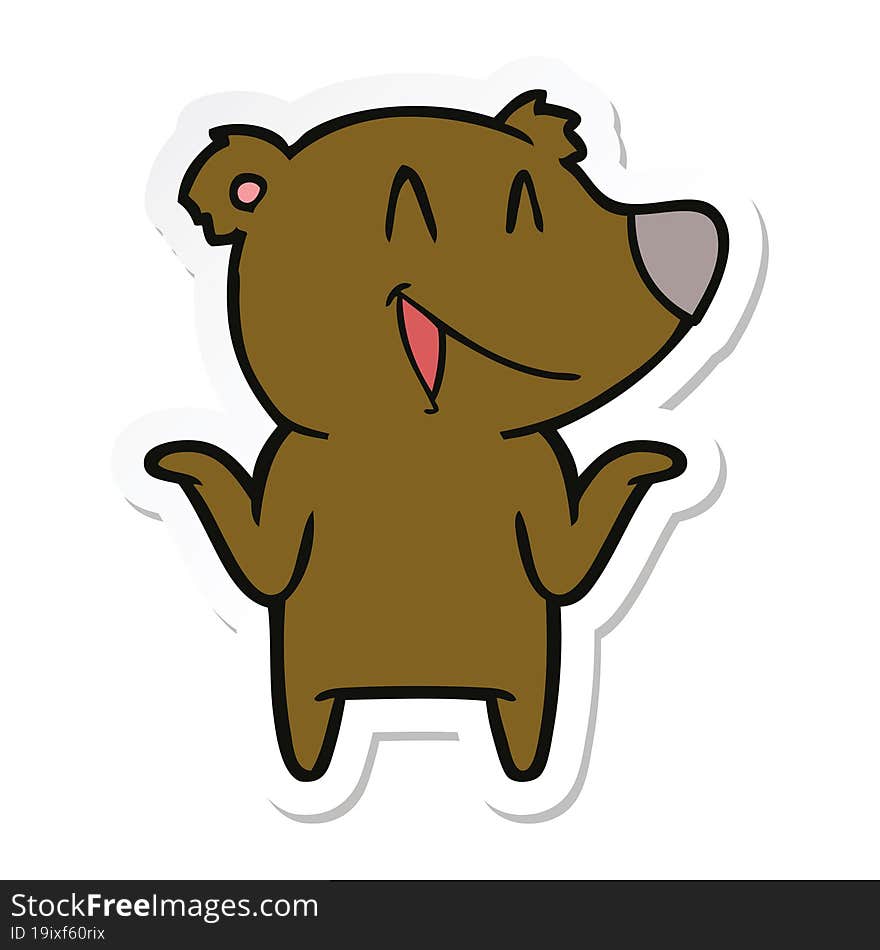 sticker of a laughing bear cartoon