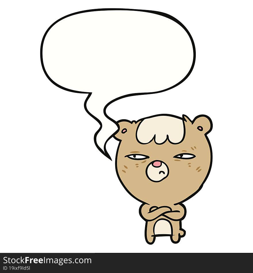 cartoon annoyed bear and arms crossed and speech bubble