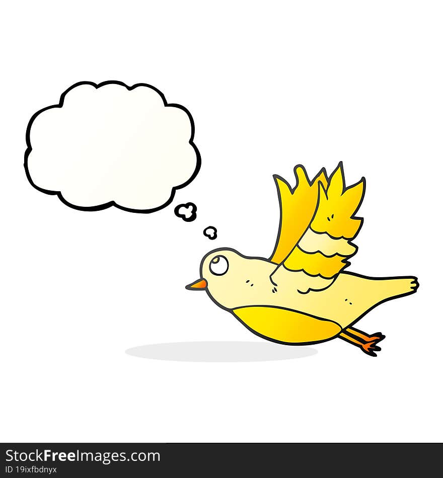 freehand drawn thought bubble cartoon bird flying