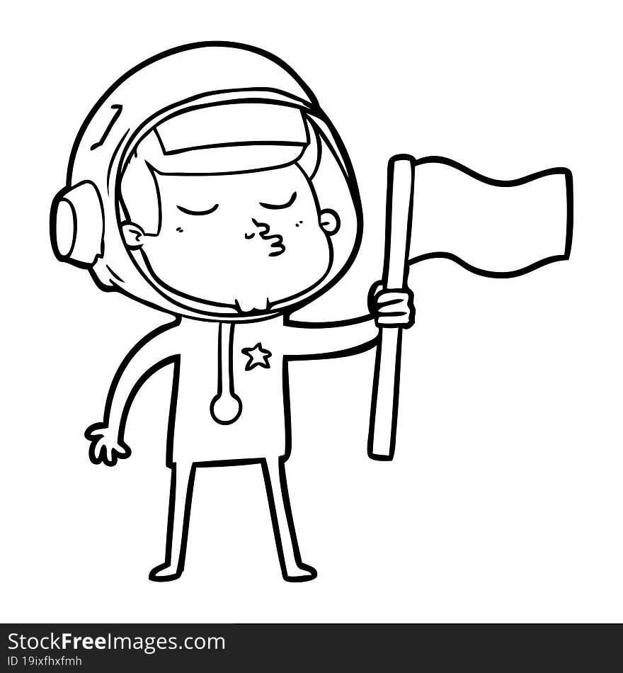 cartoon confident astronaut waving flag. cartoon confident astronaut waving flag