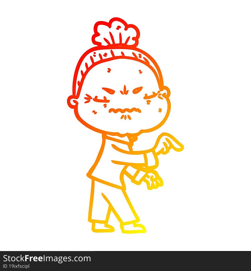 Warm Gradient Line Drawing Cartoon Annoyed Old Lady