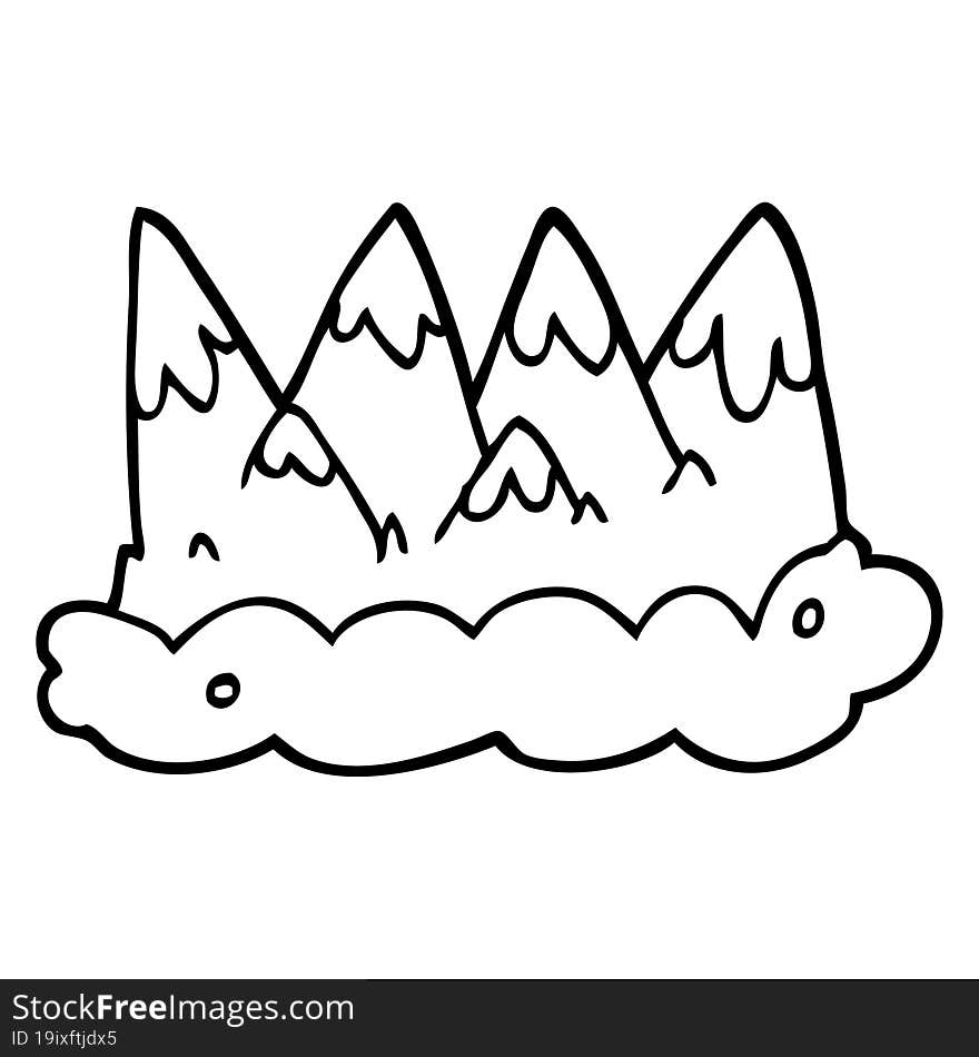 black and white cartoon mountains