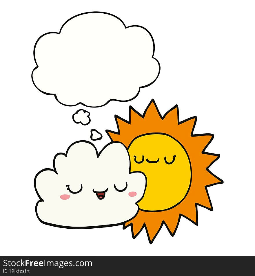 cartoon sun and cloud and thought bubble