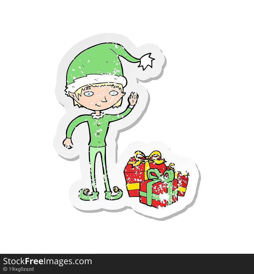 retro distressed sticker of a cartoon christmas elf