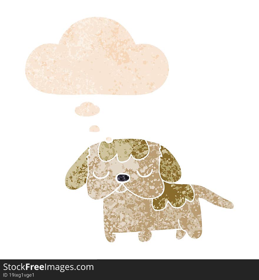 cute cartoon puppy and thought bubble in retro textured style