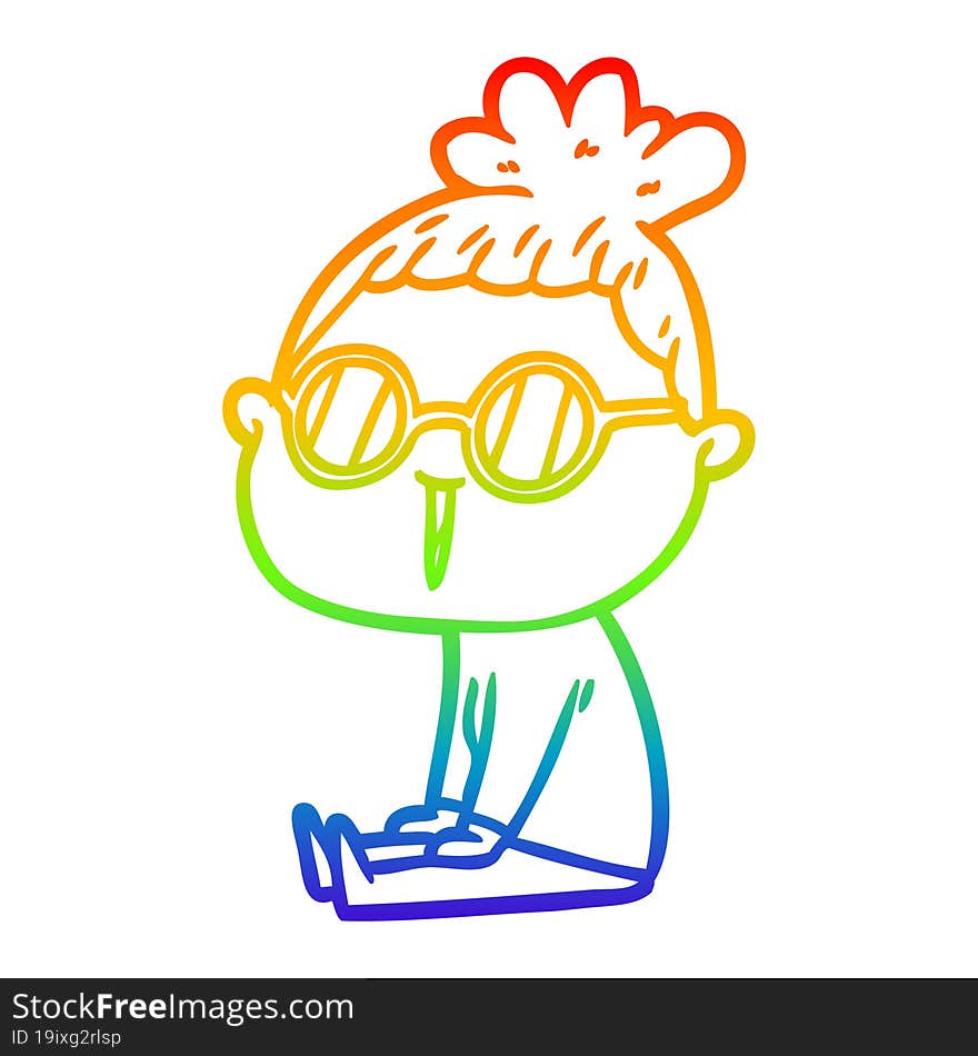 rainbow gradient line drawing of a cartoon woman wearing spectacles