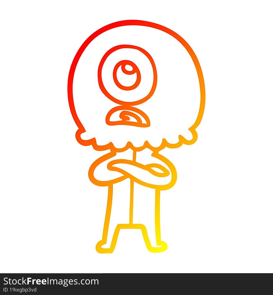 warm gradient line drawing cartoon cyclops alien spaceman