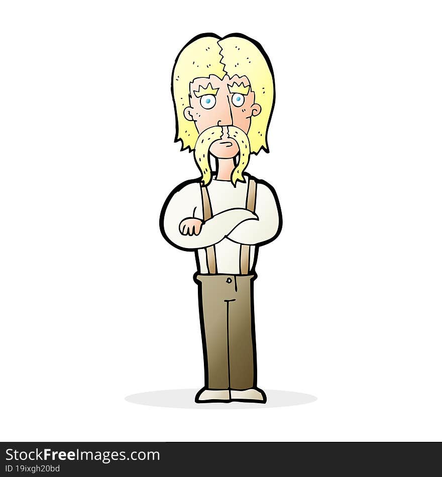 cartoon long mustache man with folded arms