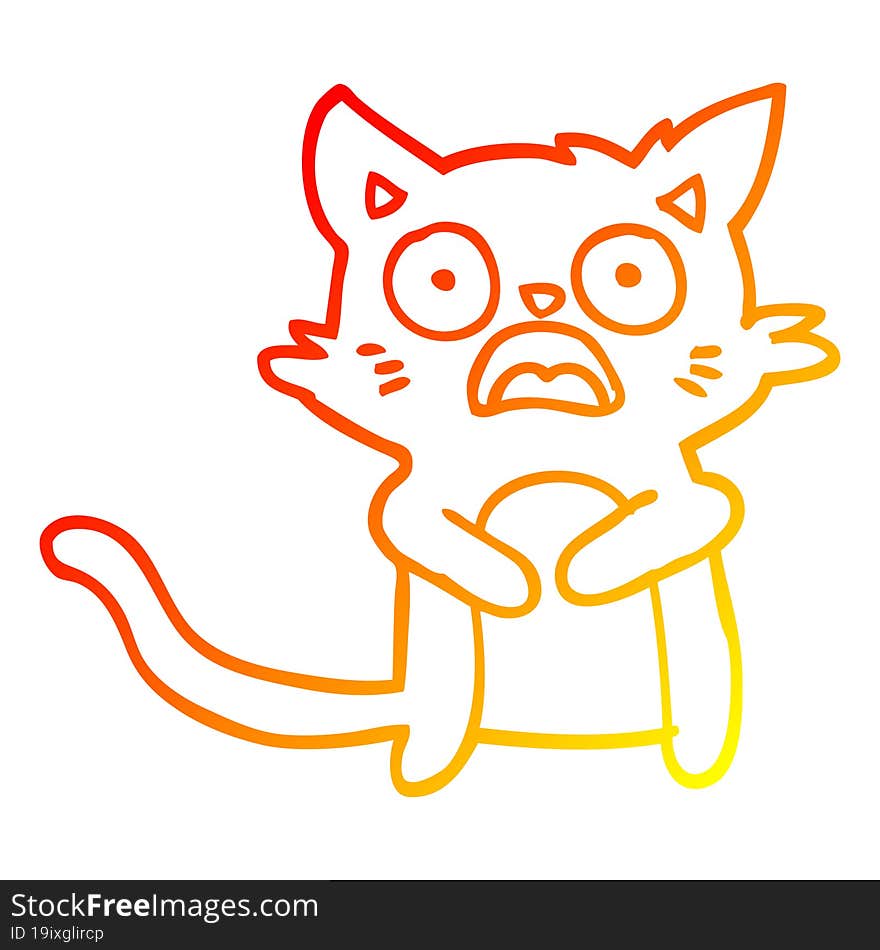 warm gradient line drawing cartoon horrified cat