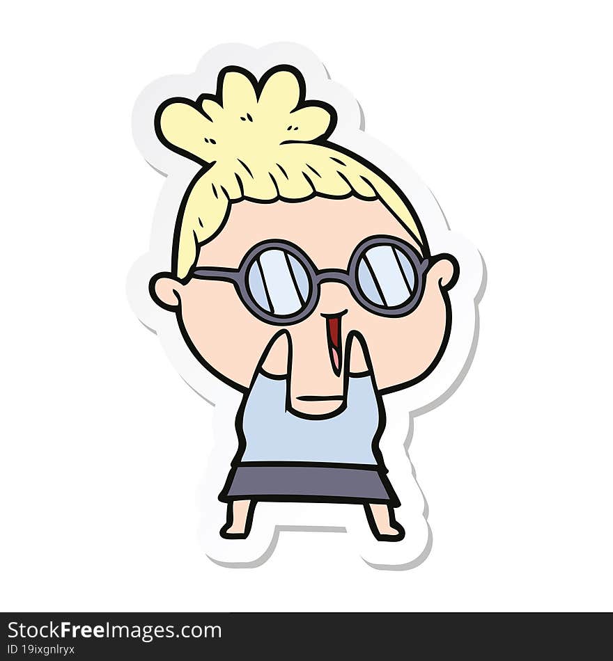 sticker of a cartoon shy woman wearing spectacles