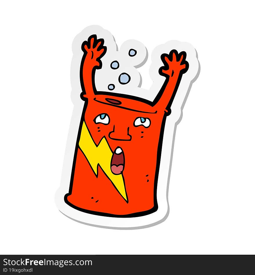 sticker of a cartoon soda can character