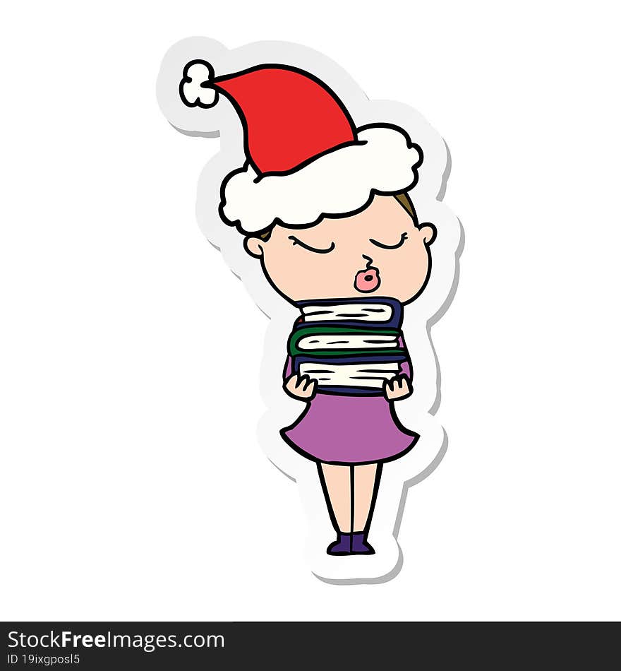 sticker cartoon of a calm woman wearing santa hat