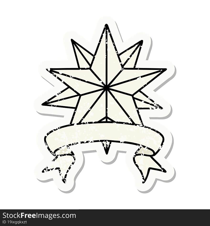 grunge sticker with banner of a star