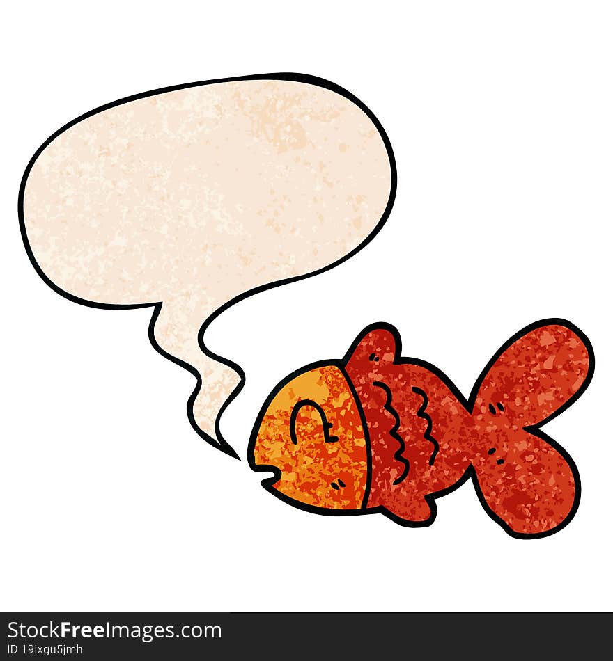 cartoon fish and speech bubble in retro texture style