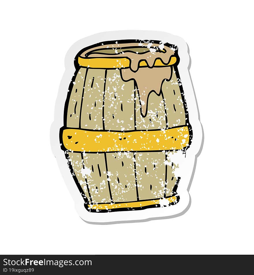 retro distressed sticker of a cartoon beer barrel