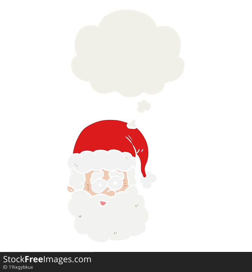 cartoon santa claus and thought bubble in retro style